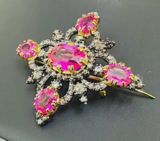 25ct Ruby 1.6ct Natural Diamond 925 Sterling Silver Brooch