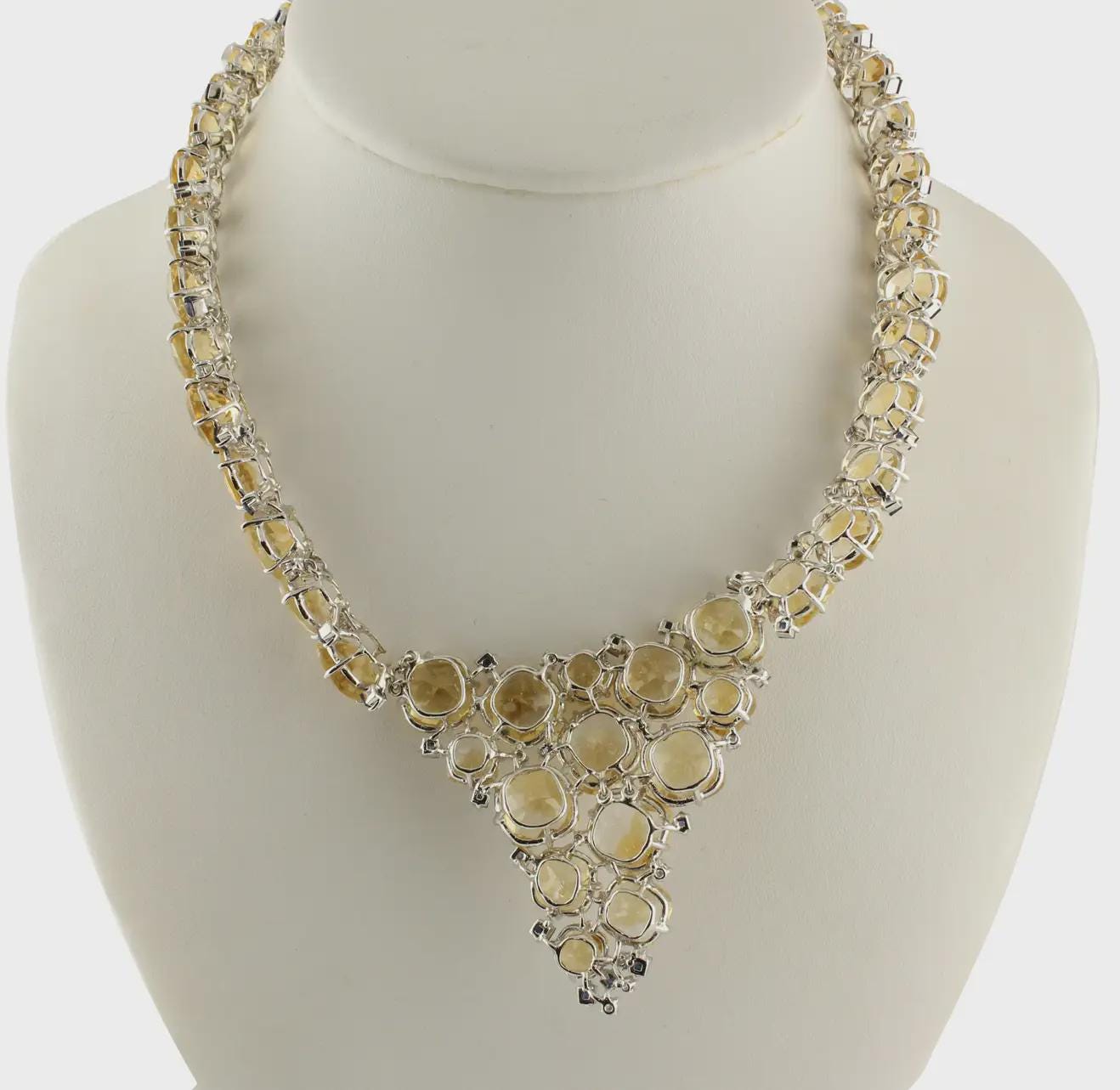 Necklace - Cushion Shape 280ct Citrine 2ct Diamond 4ct Onyx Royal Necklace 925 Sterling Silver