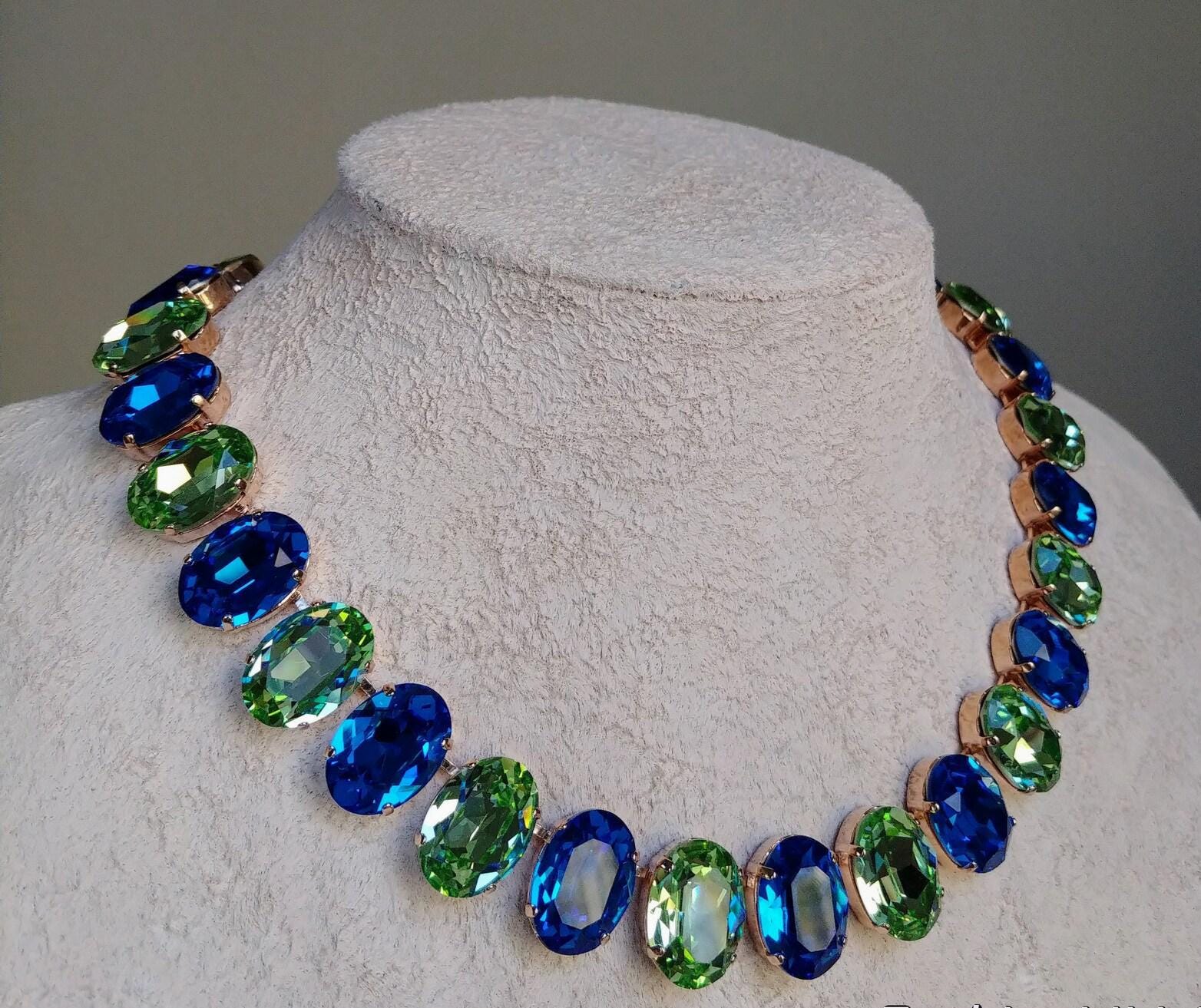 Necklace - Oval Shape 200ct Peridot And Sapphire Royal Necklace 925 Sterling Silver