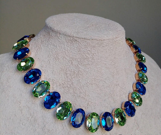 Necklace - Oval Shape 200ct Peridot And Sapphire Royal Necklace 925 Sterling Silver