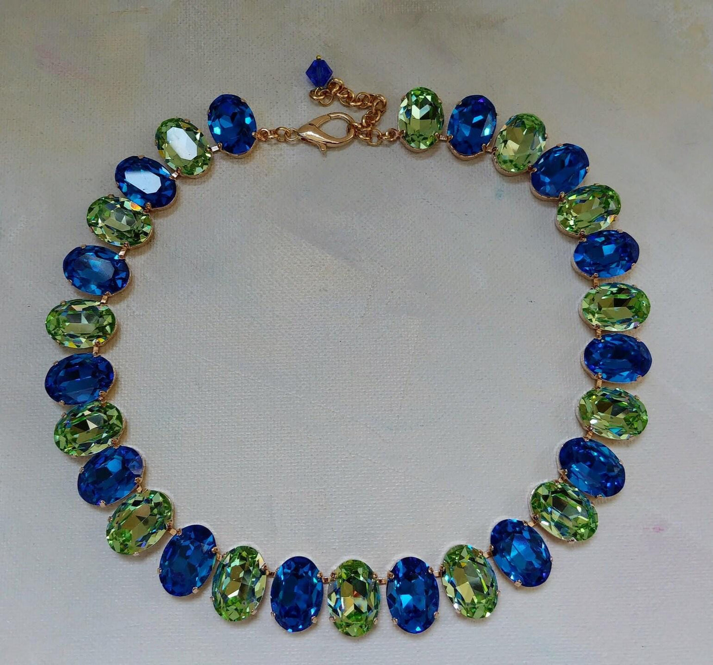 Necklace - Oval Shape 200ct Peridot And Sapphire Royal Necklace 925 Sterling Silver