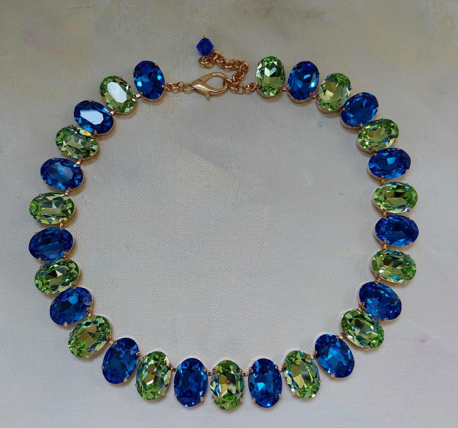 Necklace - Oval Shape 200ct Peridot And Sapphire Royal Necklace 925 Sterling Silver