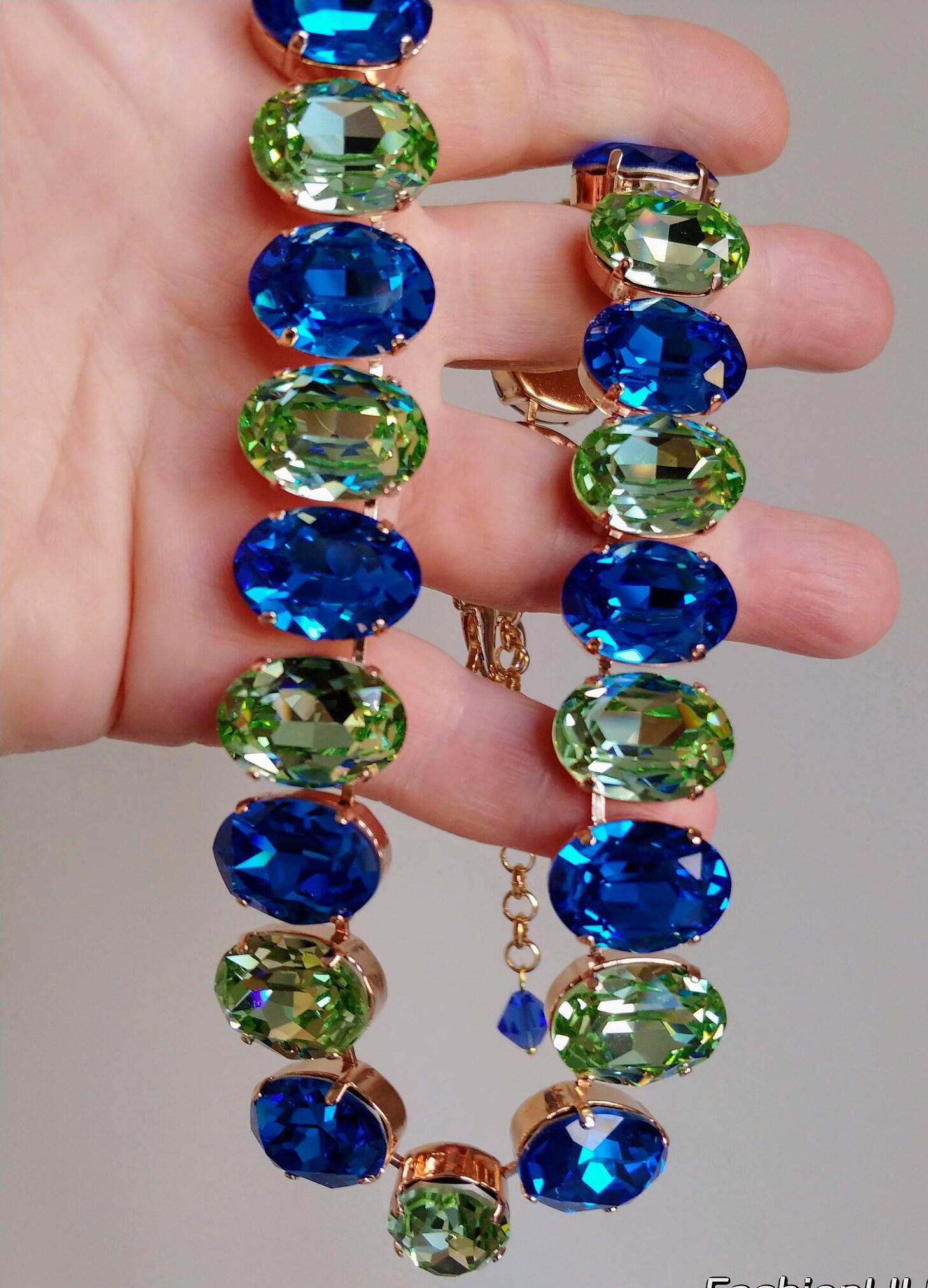 Necklace - Oval Shape 200ct Peridot And Sapphire Royal Necklace 925 Sterling Silver