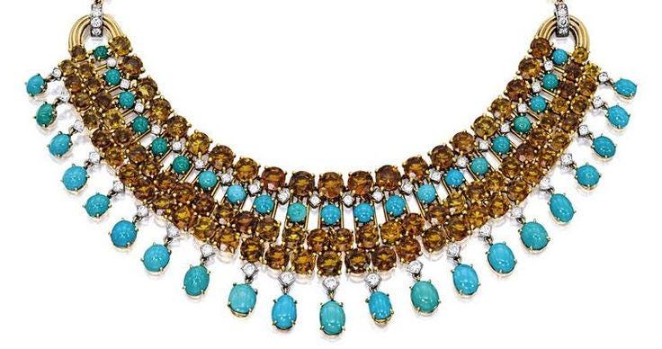 150ct Turquoise 60ct Golden Topaz 6ct Diamond Necklace with Bracelet 925 Sterling Silver