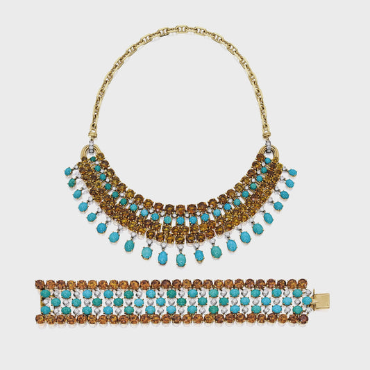 150ct Turquoise 60ct Golden Topaz 6ct Diamond Necklace with Bracelet 925 Sterling Silver