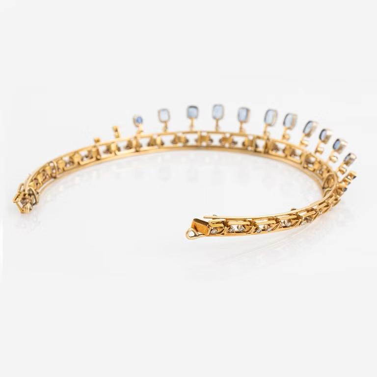 Tiara/Necklace - 45ct Blue Sapphire 5ct Diamond 925 Sterling Silver Adjustable Tiara/Necklace