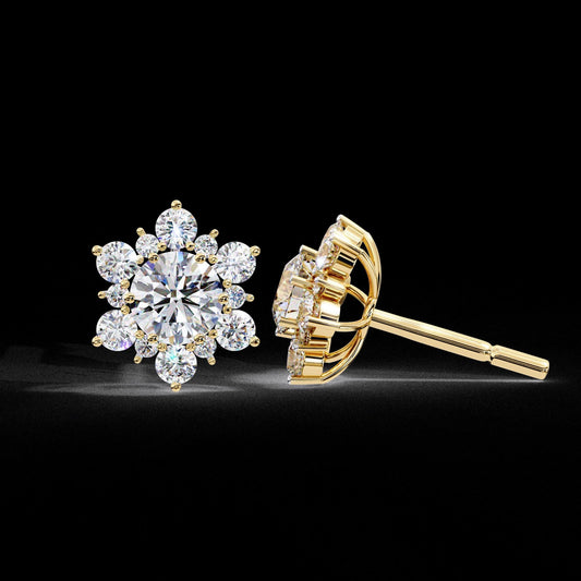 Fine jewelry Earrings. Gold earring. Snow flake Style.