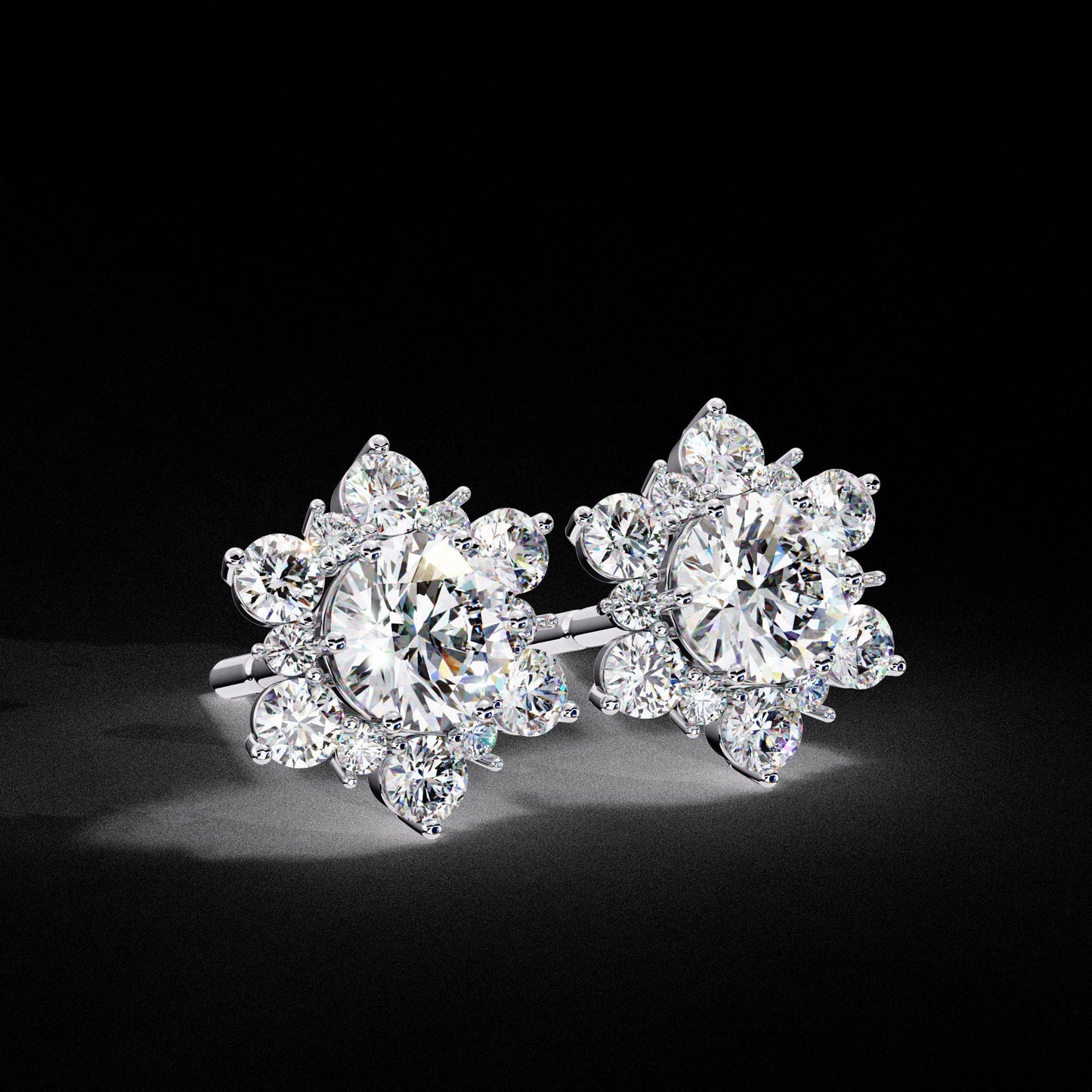 Fine jewelry Earrings. Gold earring. Snow flake Style.