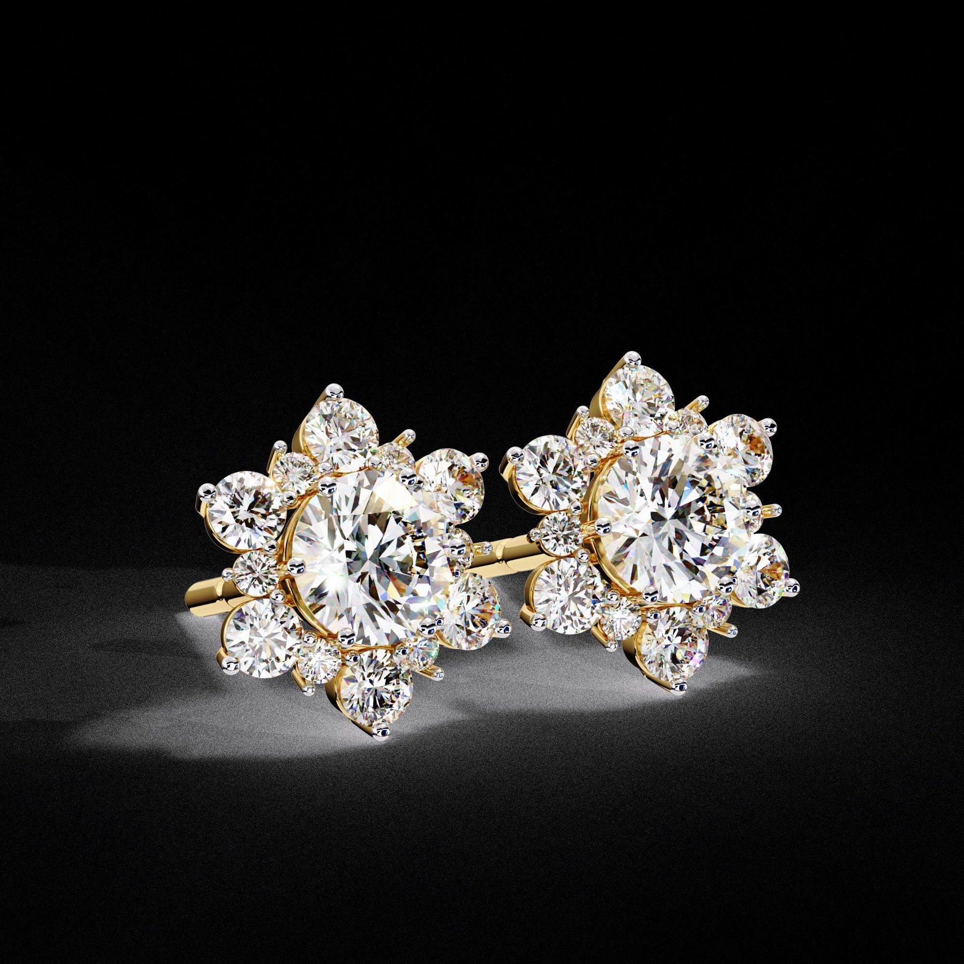 Fine jewelry Earrings. Gold earring. Snow flake Style.