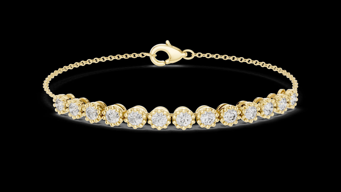 Unique Designer Tennis bracelet. Women's bracelet. High End Jewelry. Gold. Diamond. GLBR0008.