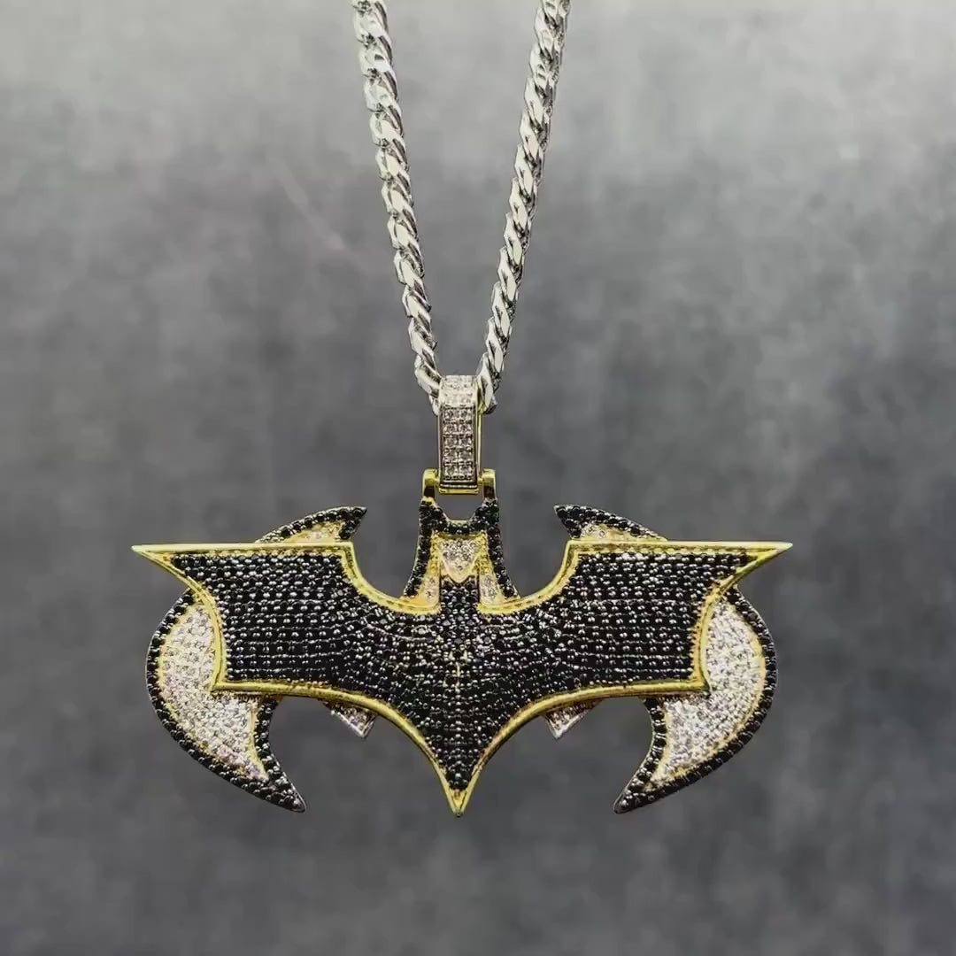 Iced Batman Pendant Dual Tone I Iced moissanite pendant I Hip Hop pendant jewelry I Silver 925 I Moissanite I 18 karat Pure Gold Plated I