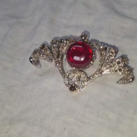 6 CT Ruby 2 CT Natural Diamond 925 Sterling Silver Brooch