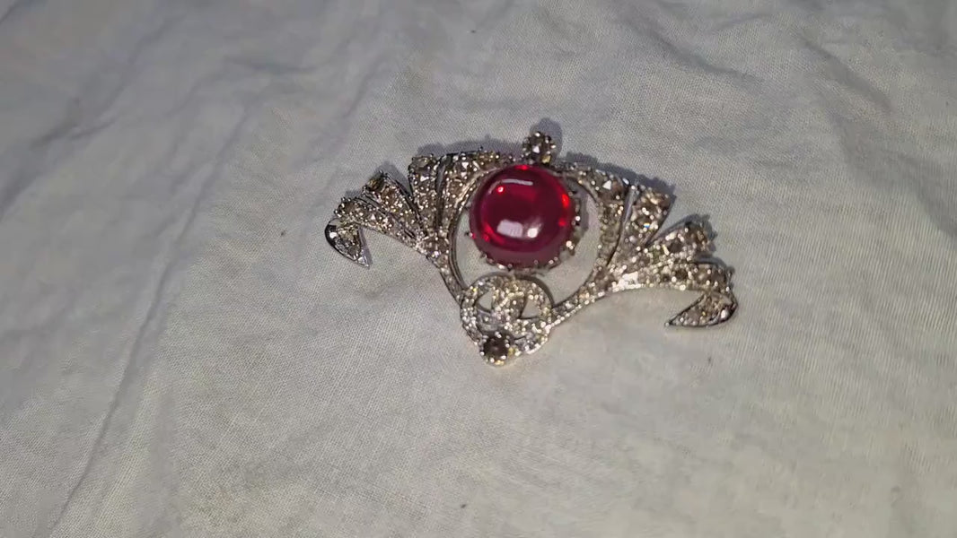 6 CT Ruby 2 CT Natural Diamond 925 Sterling Silver Brooch