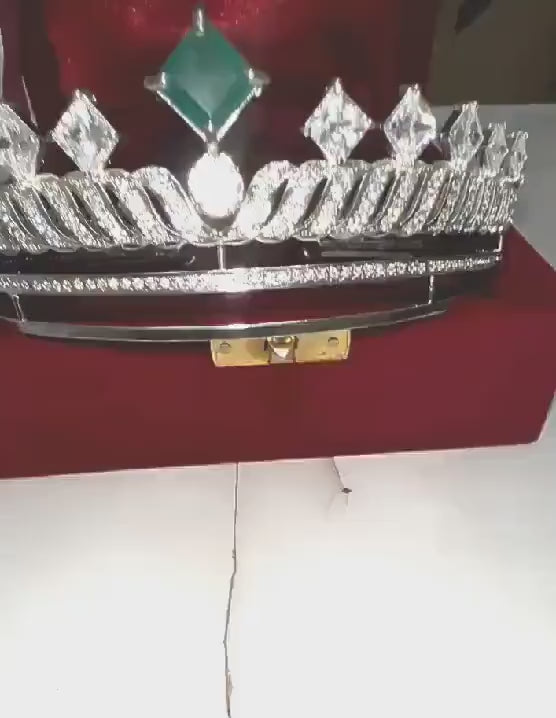 12ct Emerald 10ct Lab Grow Diamond 925 Sterling Silver Tiara