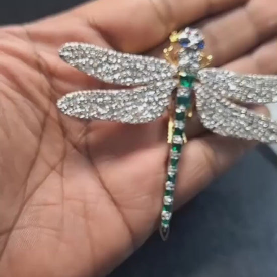 Silver Dragon fly Emerald, Ruby, Sapphire Brooch.