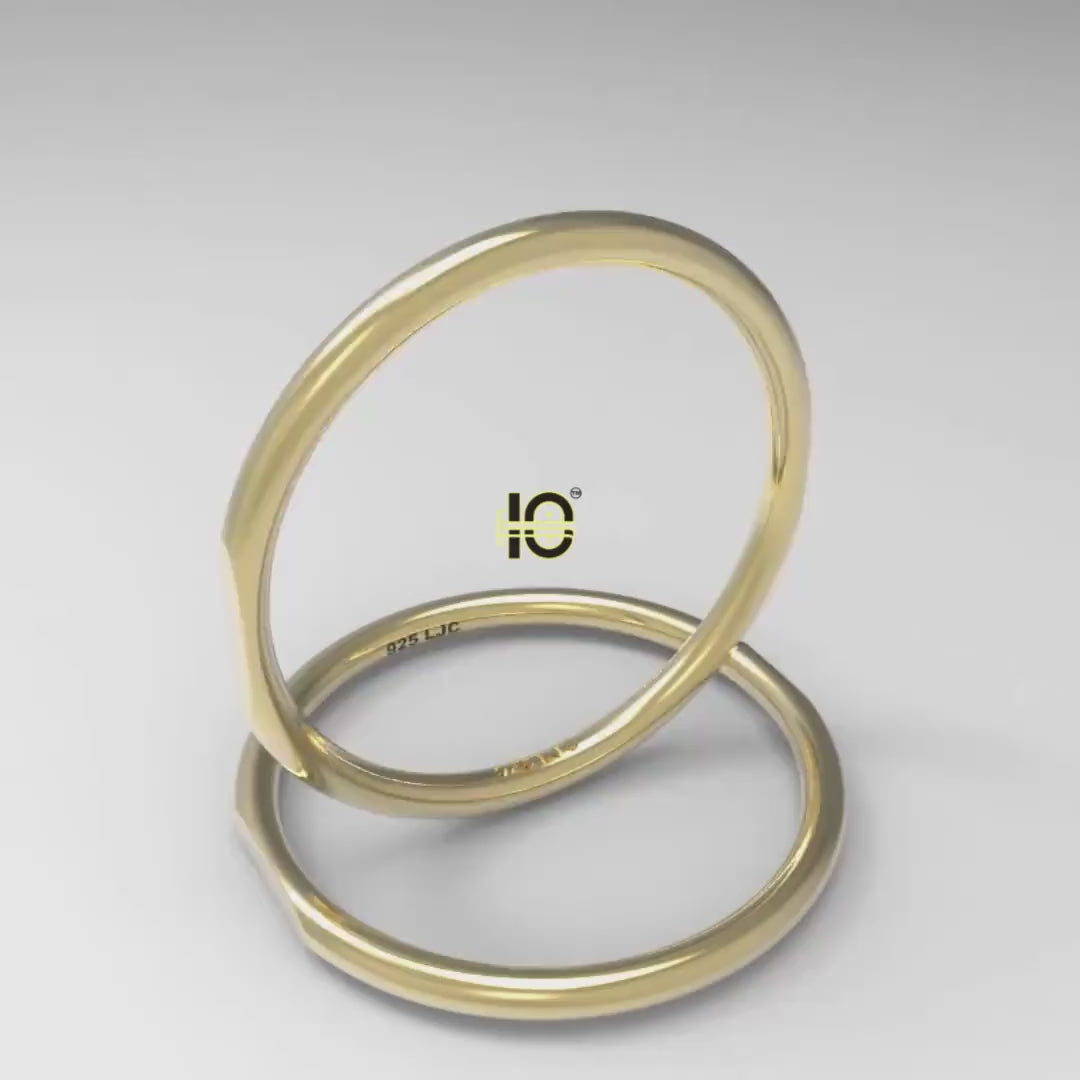 1.5mm Unique Design Stackable ring. For women. 18 Karat Gold Plated Silver Ring.