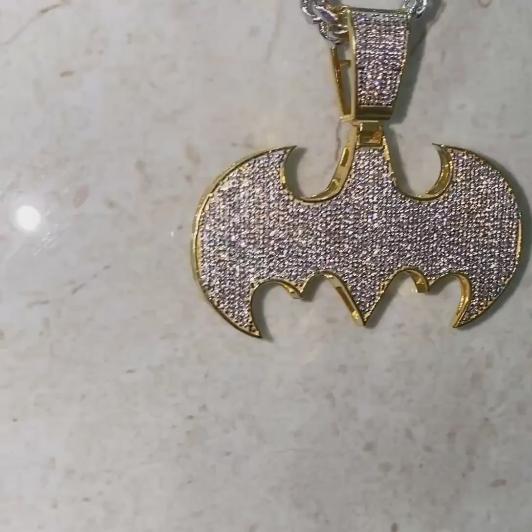 Batman Men Pendent 18K Yellow Gold Plated Hip Hop Halloween pendant. Iced pendants. Diamond Jewelry. Gold Jewelry.