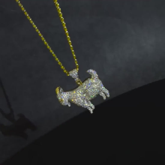 Iced out Goat pendant. Silver 925 and moissanite.