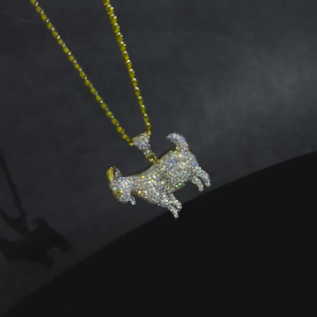 Iced out Goat pendant. Silver 925 and moissanite.