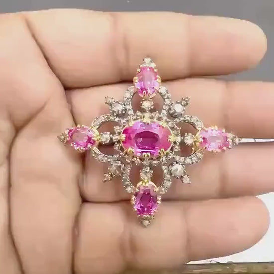 25ct Ruby 1.6ct Natural Diamond 925 Sterling Silver Brooch