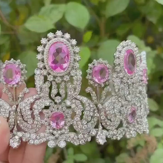 60c Lab Grow Diamond 90ct Amethyst 925 Sterling Silver Bridal Tiara Jewelry