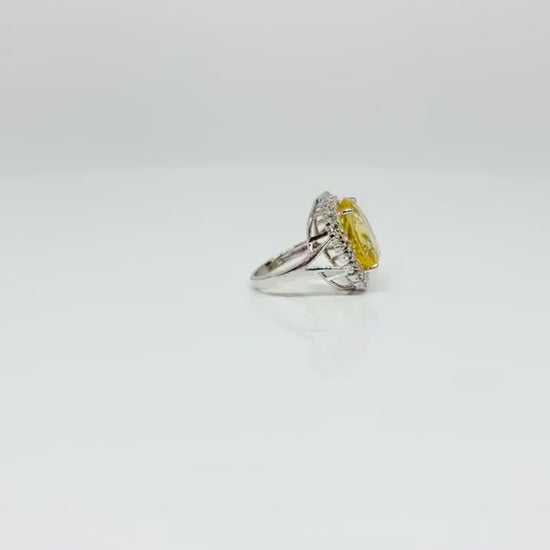 Statement Ring, Oval Halo, Gold, Silver, Diamond Ring for Women.