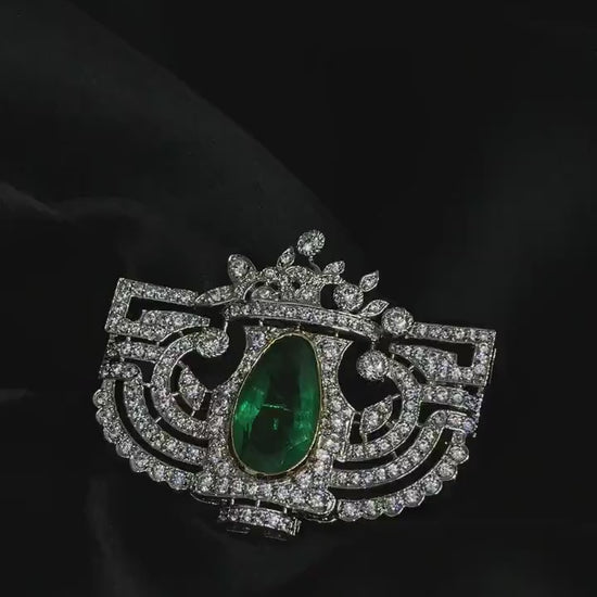 25ct Emerald 4ct Lab Diamond 925 Sterling Silver Brooch