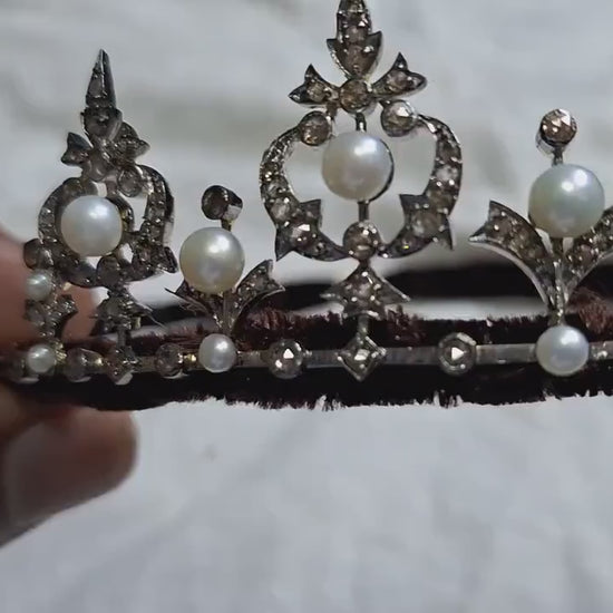 Tiara - 12ct Natural Diamond 15ct Pearl 925 Sterling Silver Tiara