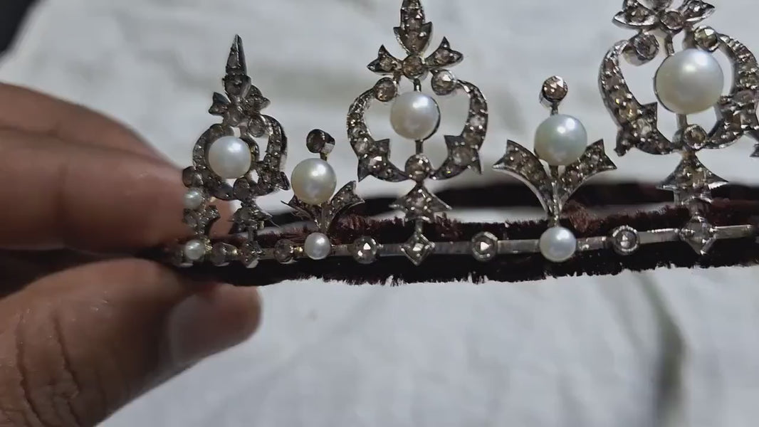 Tiara - 12ct Natural Diamond 15ct Pearl 925 Sterling Silver Tiara