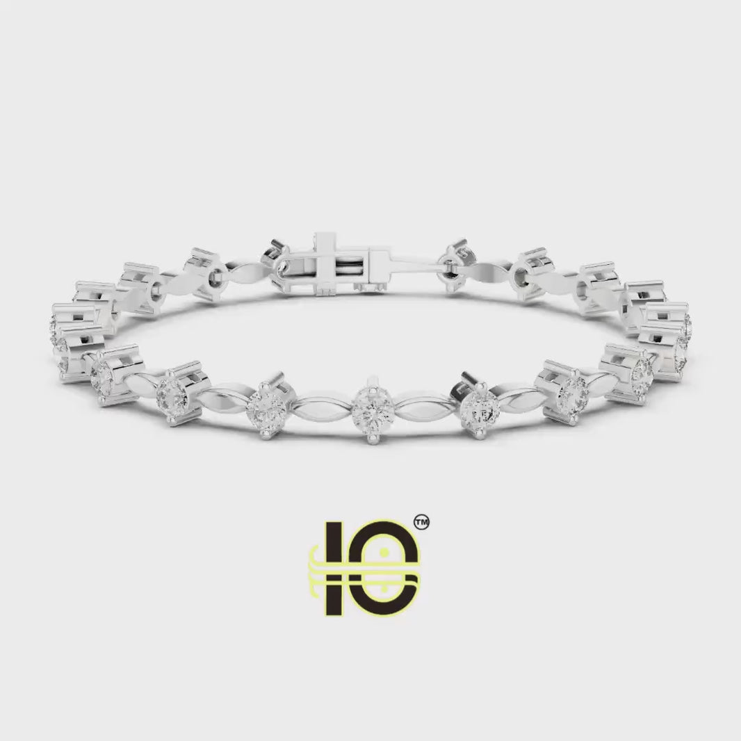 Designer Unique Diamond bracelet. 14 Karat gold. Lab grown Diamond.